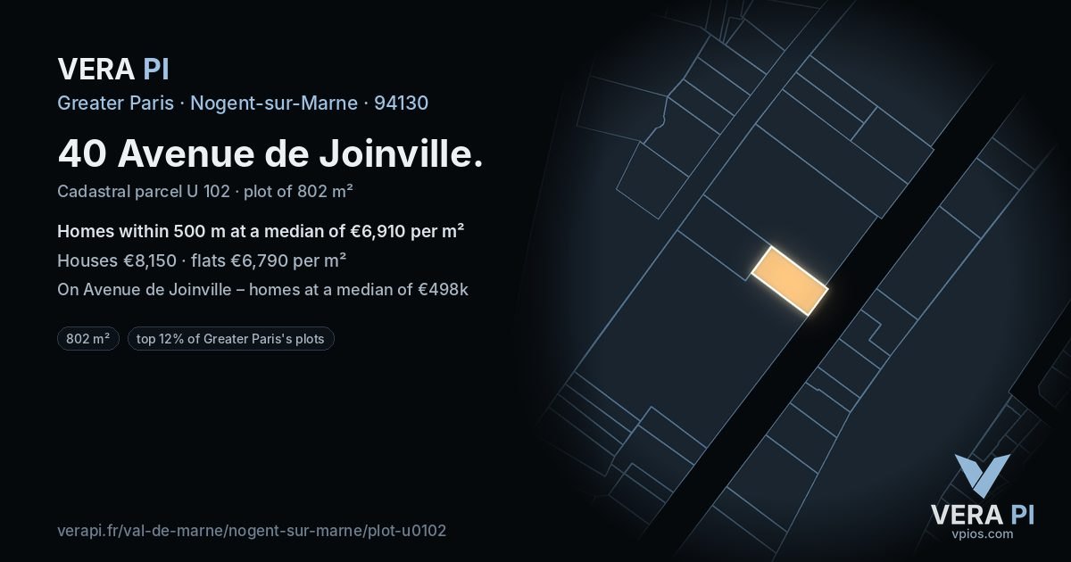 40 Avenue de Joinville, Nogent-sur-Marne at night – the plot lit, the parcels around coloured by the prices near them