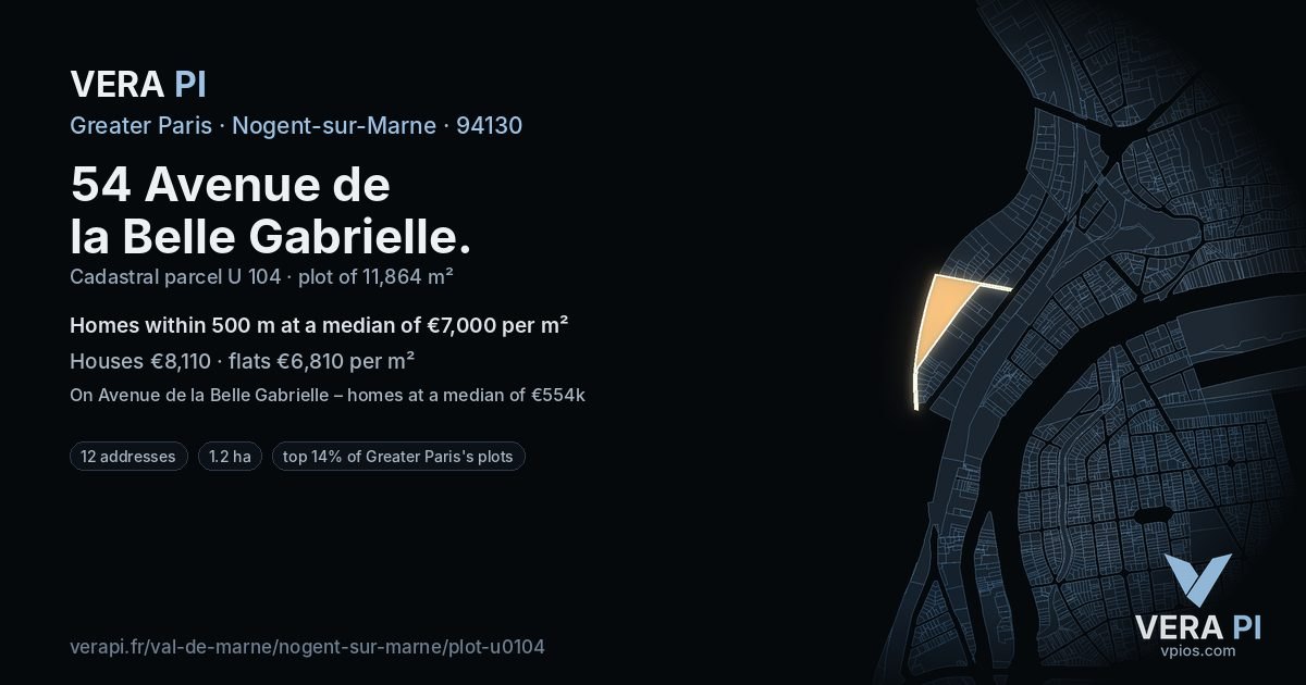 54 Avenue de la Belle Gabrielle, Nogent-sur-Marne at night – the plot lit, the parcels around coloured by the prices near them