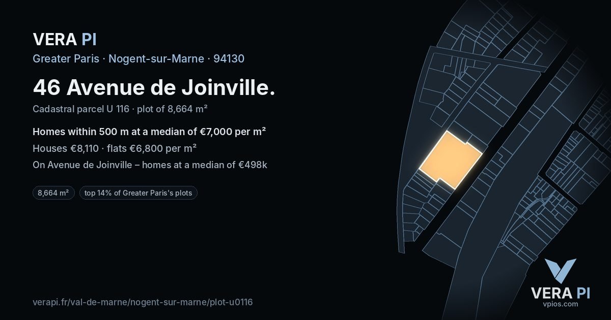 46 Avenue de Joinville, Nogent-sur-Marne at night – the plot lit, the parcels around coloured by the prices near them