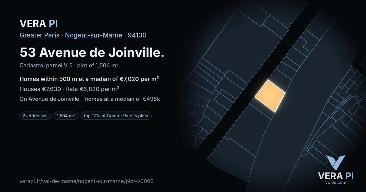 53 Avenue de Joinville, Nogent-sur-Marne at night – the plot lit, the parcels around coloured by the prices near them