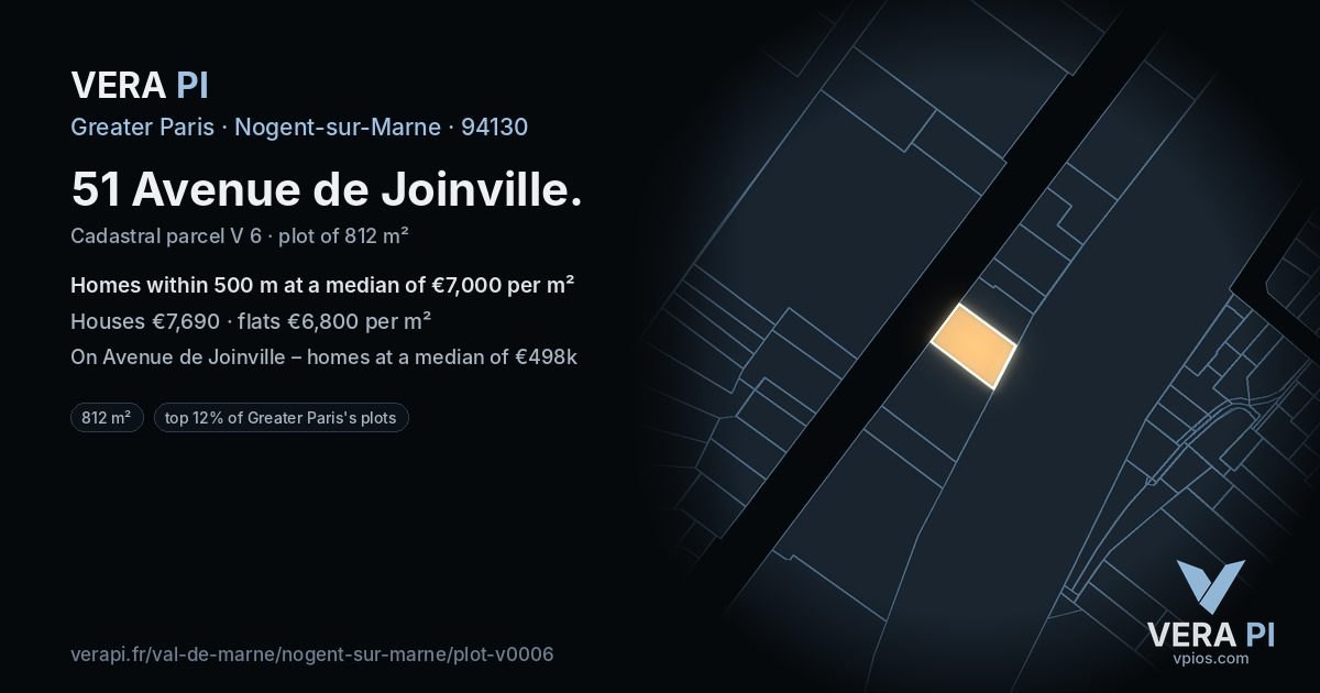 51 Avenue de Joinville, Nogent-sur-Marne at night – the plot lit, the parcels around coloured by the prices near them