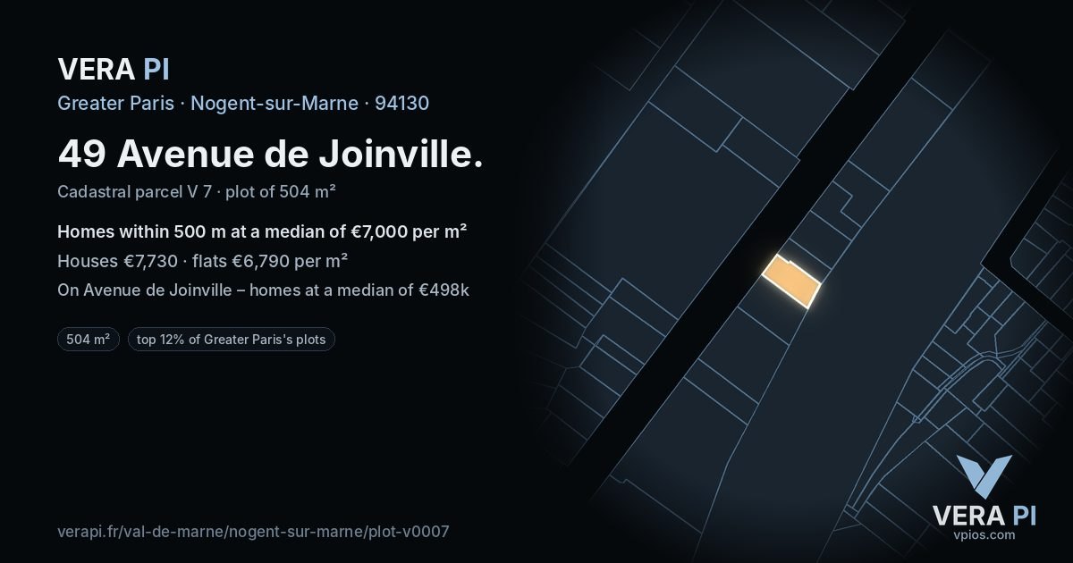 49 Avenue de Joinville, Nogent-sur-Marne at night – the plot lit, the parcels around coloured by the prices near them