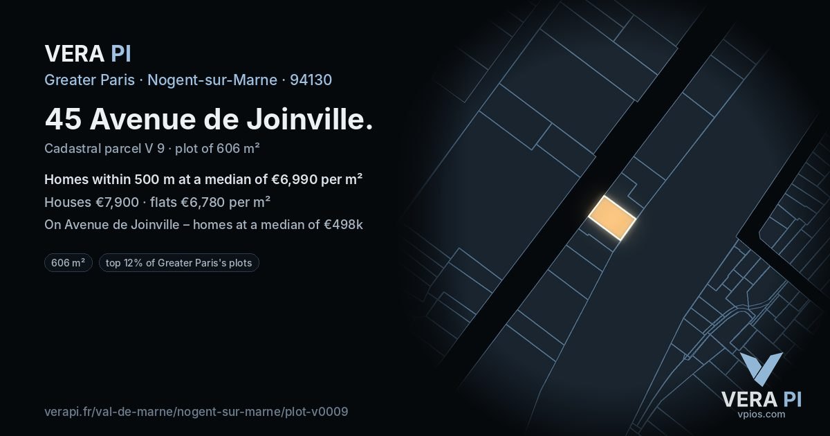 45 Avenue de Joinville, Nogent-sur-Marne at night – the plot lit, the parcels around coloured by the prices near them