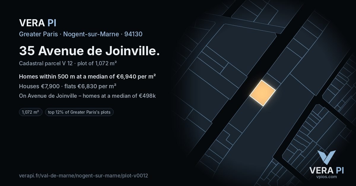35 Avenue de Joinville, Nogent-sur-Marne at night – the plot lit, the parcels around coloured by the prices near them