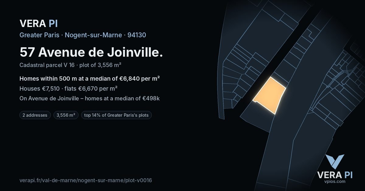 57 Avenue de Joinville, Nogent-sur-Marne at night – the plot lit, the parcels around coloured by the prices near them