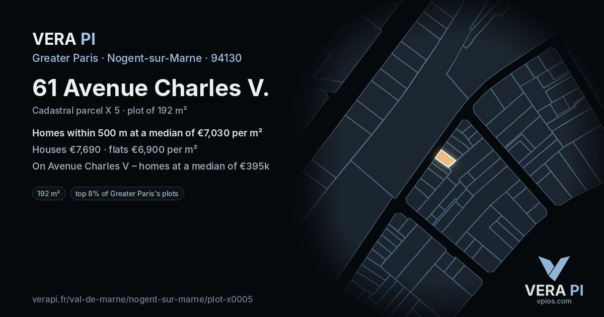 61 Avenue Charles V, Nogent-sur-Marne at night – the plot lit, the parcels around coloured by the prices near them