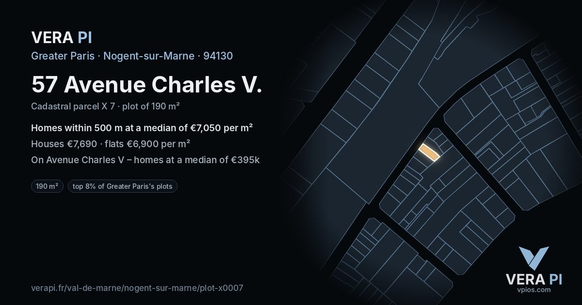 57 Avenue Charles V, Nogent-sur-Marne at night – the plot lit, the parcels around coloured by the prices near them