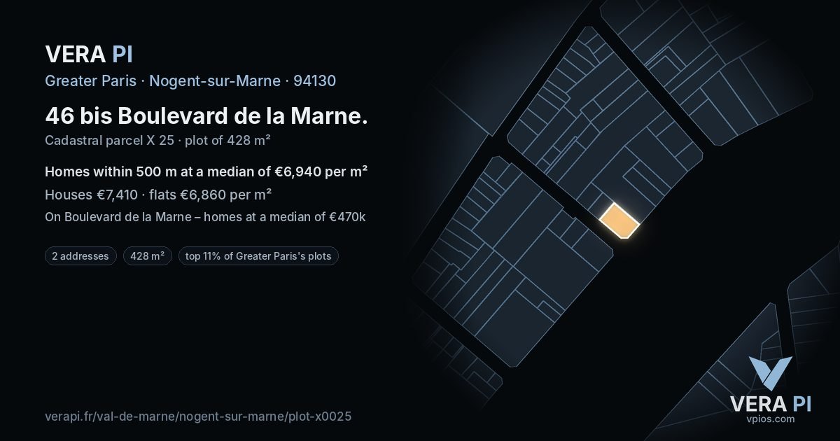 46 bis Boulevard de la Marne, Nogent-sur-Marne at night – the plot lit, the parcels around coloured by the prices near them