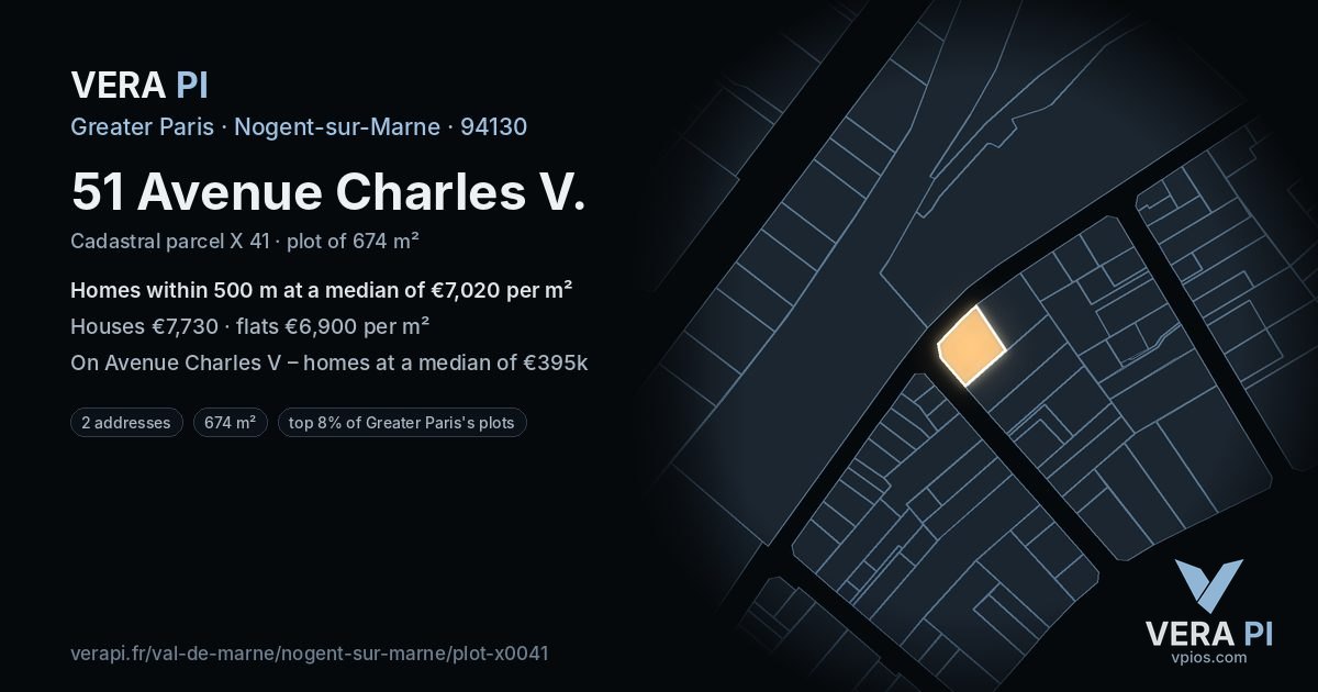 51 Avenue Charles V, Nogent-sur-Marne at night – the plot lit, the parcels around coloured by the prices near them