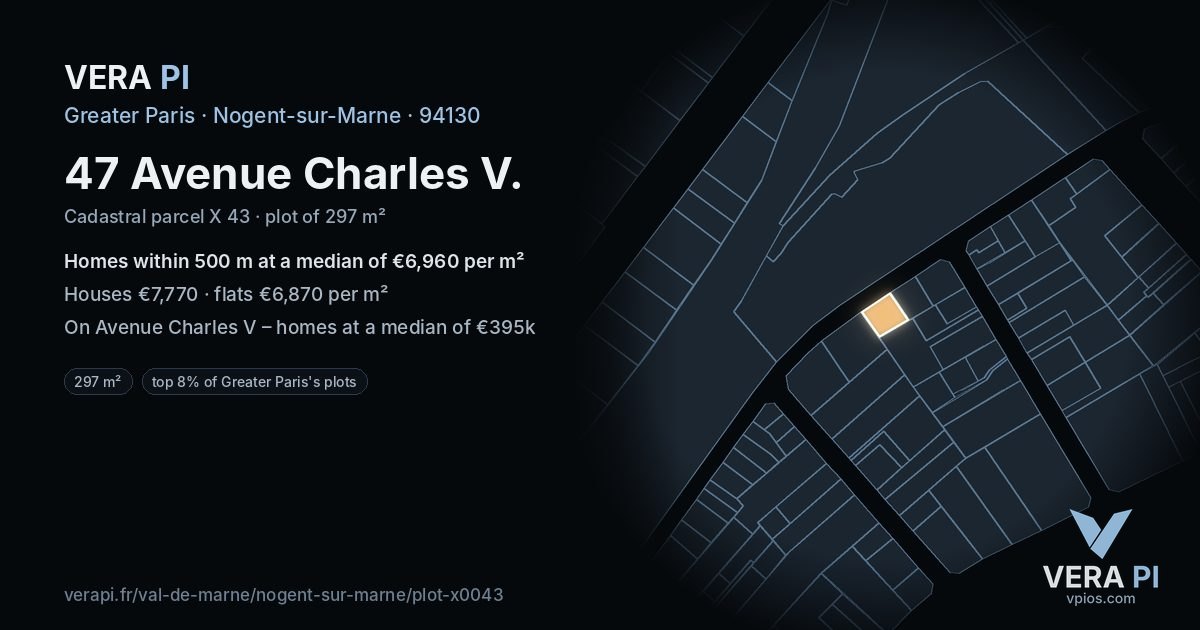 47 Avenue Charles V, Nogent-sur-Marne at night – the plot lit, the parcels around coloured by the prices near them