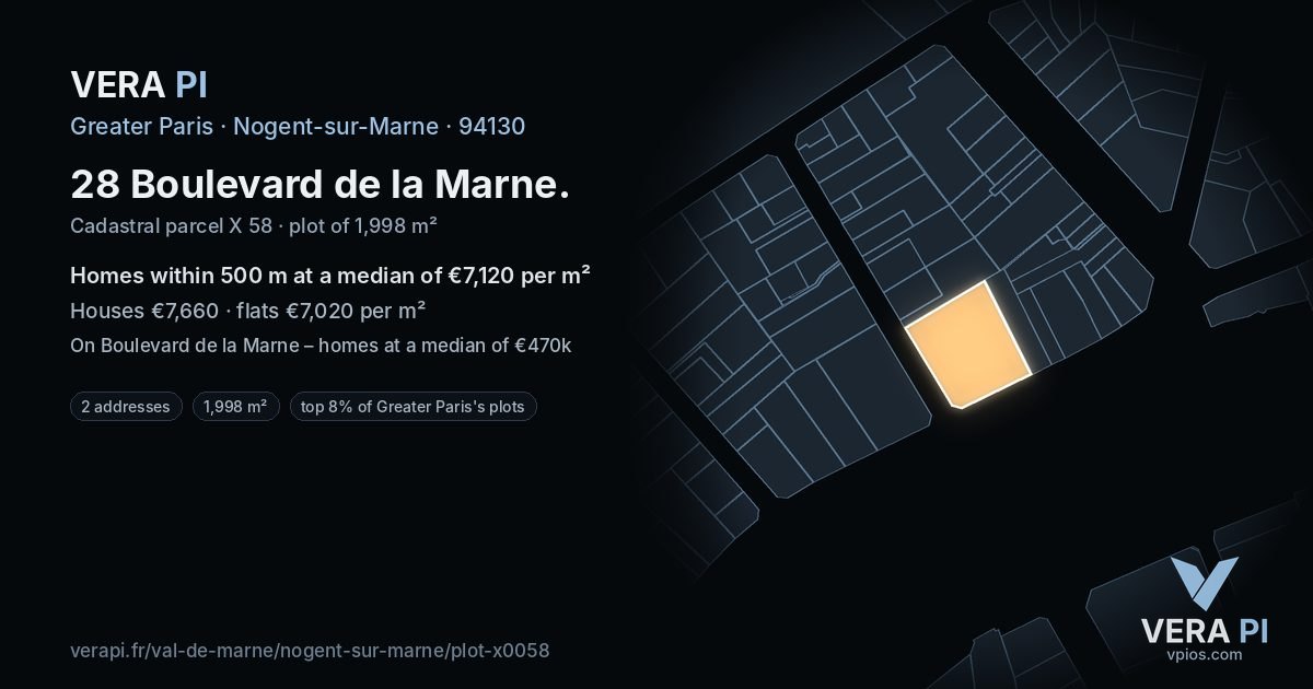 28 Boulevard de la Marne, Nogent-sur-Marne at night – the plot lit, the parcels around coloured by the prices near them