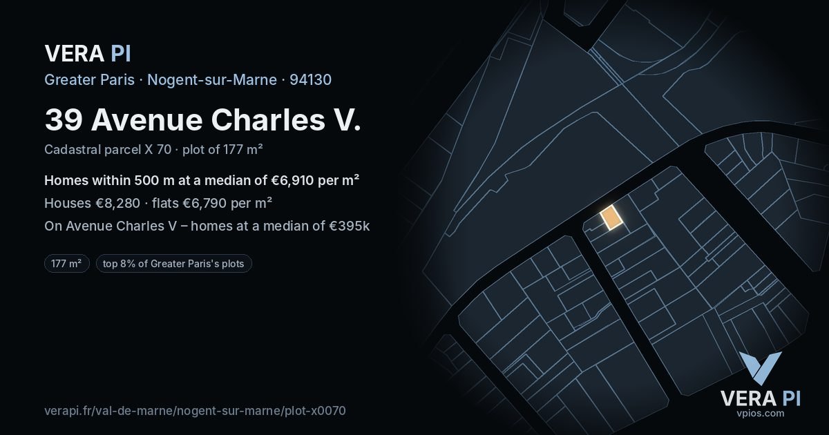 39 Avenue Charles V, Nogent-sur-Marne at night – the plot lit, the parcels around coloured by the prices near them