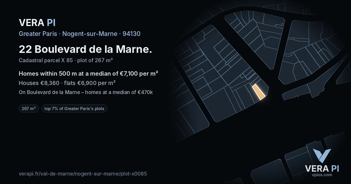 22 Boulevard de la Marne, Nogent-sur-Marne at night – the plot lit, the parcels around coloured by the prices near them