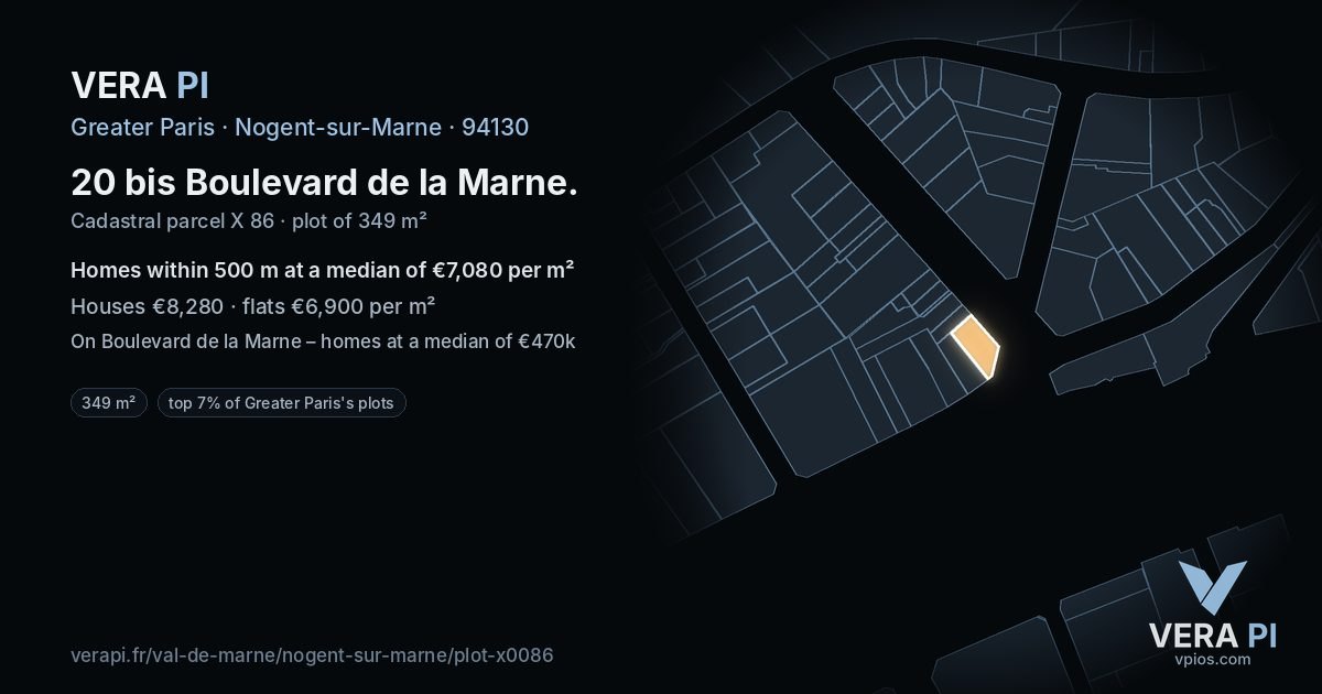 20 bis Boulevard de la Marne, Nogent-sur-Marne at night – the plot lit, the parcels around coloured by the prices near them