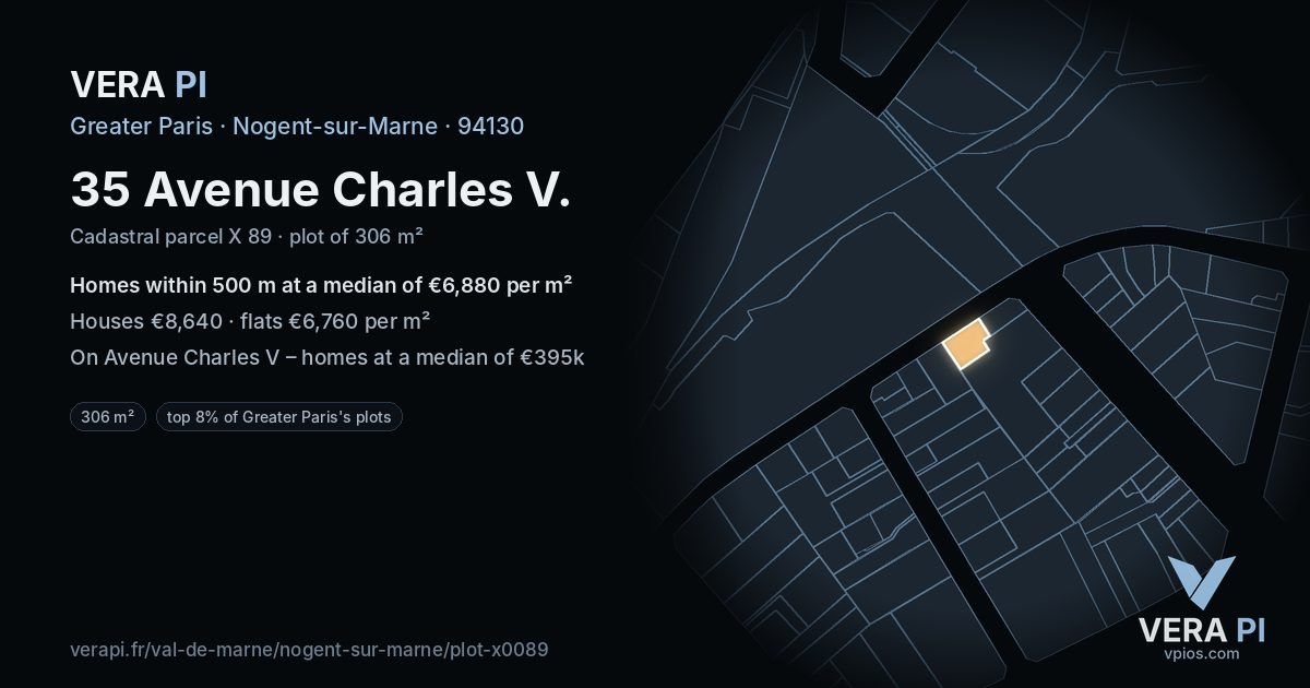 35 Avenue Charles V, Nogent-sur-Marne at night – the plot lit, the parcels around coloured by the prices near them