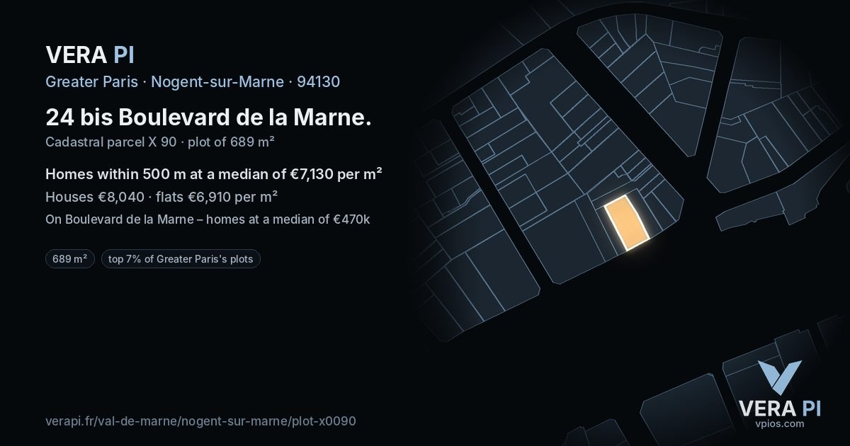 24 bis Boulevard de la Marne, Nogent-sur-Marne at night – the plot lit, the parcels around coloured by the prices near them