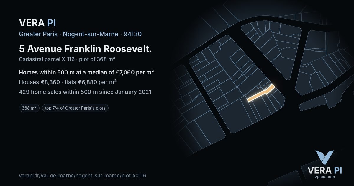 5 Avenue Franklin Roosevelt, Nogent-sur-Marne at night – the plot lit, the parcels around coloured by the prices near them