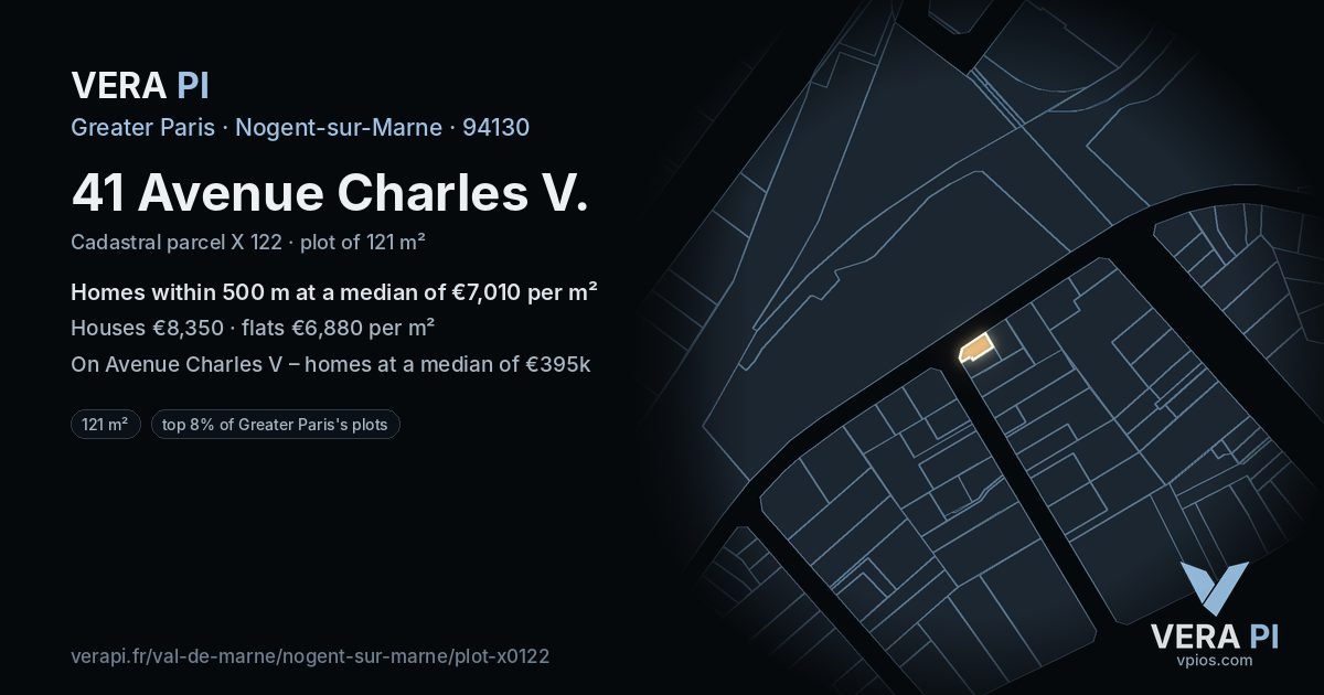 41 Avenue Charles V, Nogent-sur-Marne at night – the plot lit, the parcels around coloured by the prices near them