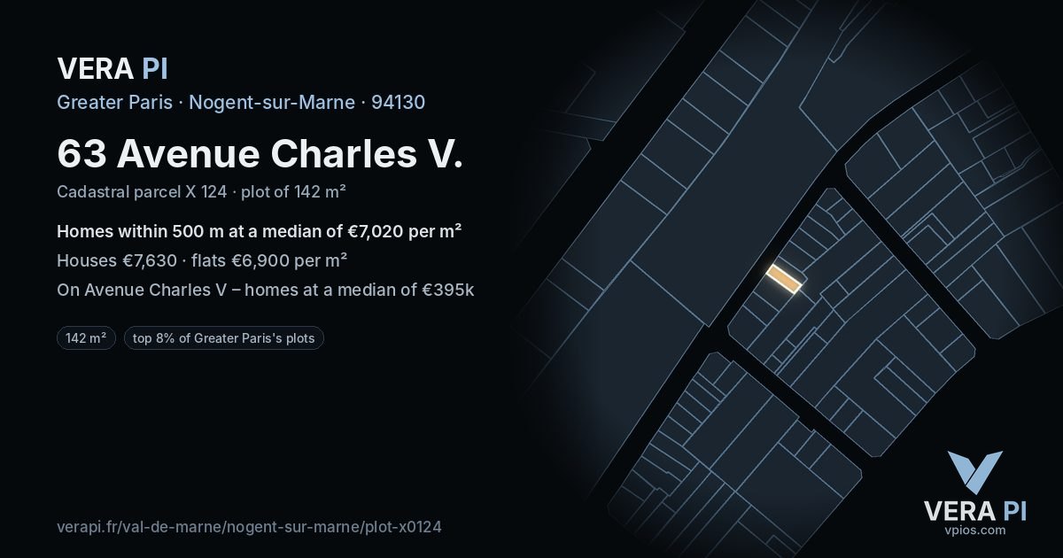 63 Avenue Charles V, Nogent-sur-Marne at night – the plot lit, the parcels around coloured by the prices near them