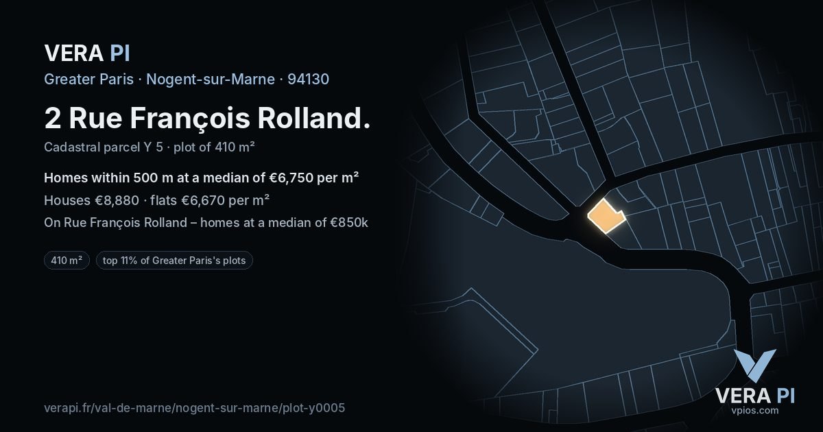 2 Rue François Rolland, Nogent-sur-Marne at night – the plot lit, the parcels around coloured by the prices near them