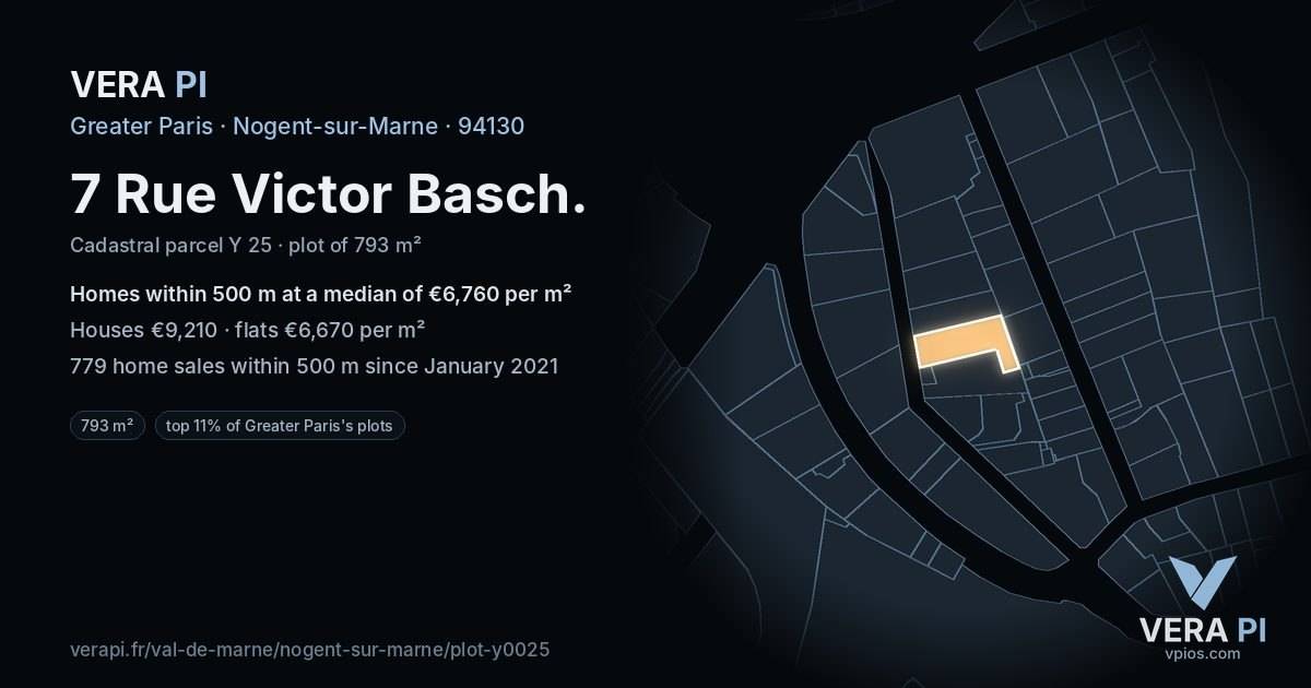 7 Rue Victor Basch, Nogent-sur-Marne at night – the plot lit, the parcels around coloured by the prices near them