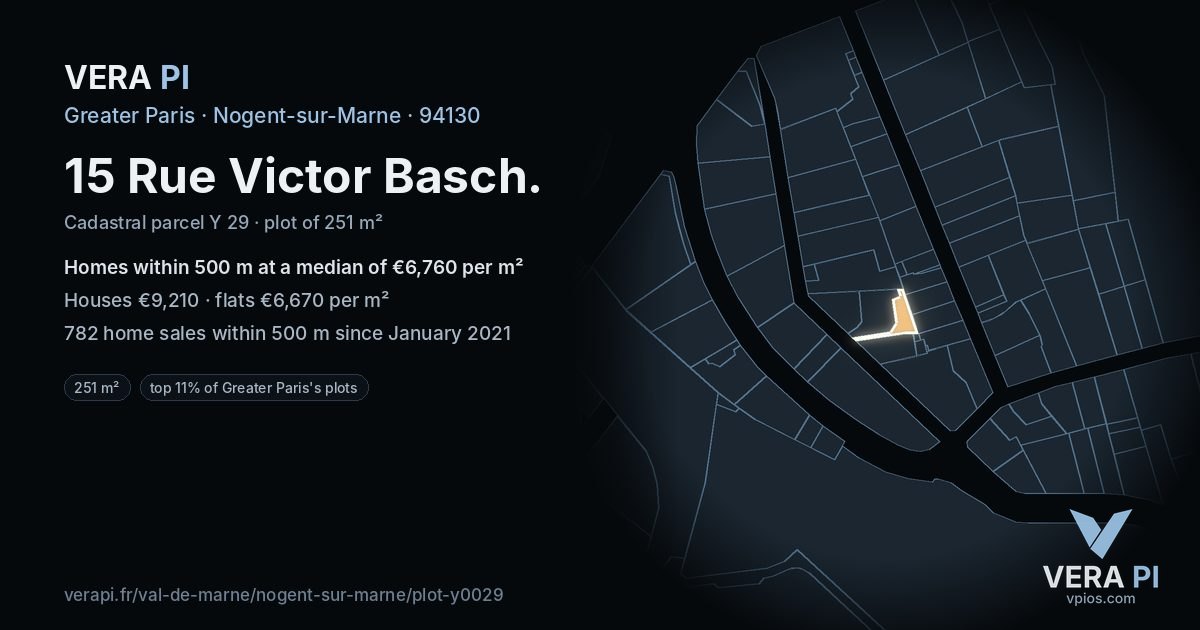 15 Rue Victor Basch, Nogent-sur-Marne at night – the plot lit, the parcels around coloured by the prices near them