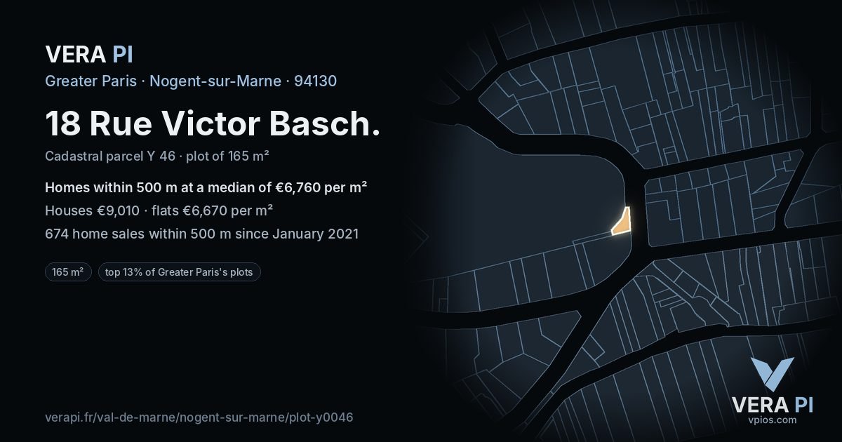 18 Rue Victor Basch, Nogent-sur-Marne at night – the plot lit, the parcels around coloured by the prices near them