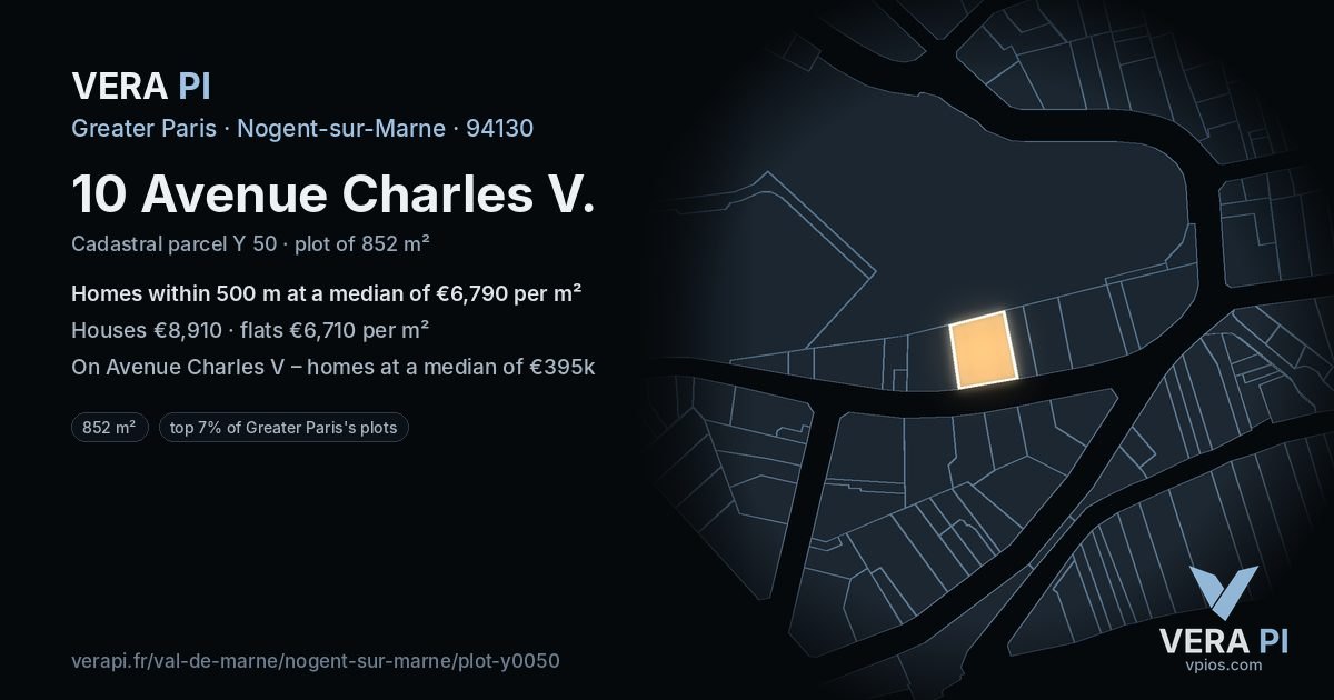 10 Avenue Charles V, Nogent-sur-Marne at night – the plot lit, the parcels around coloured by the prices near them