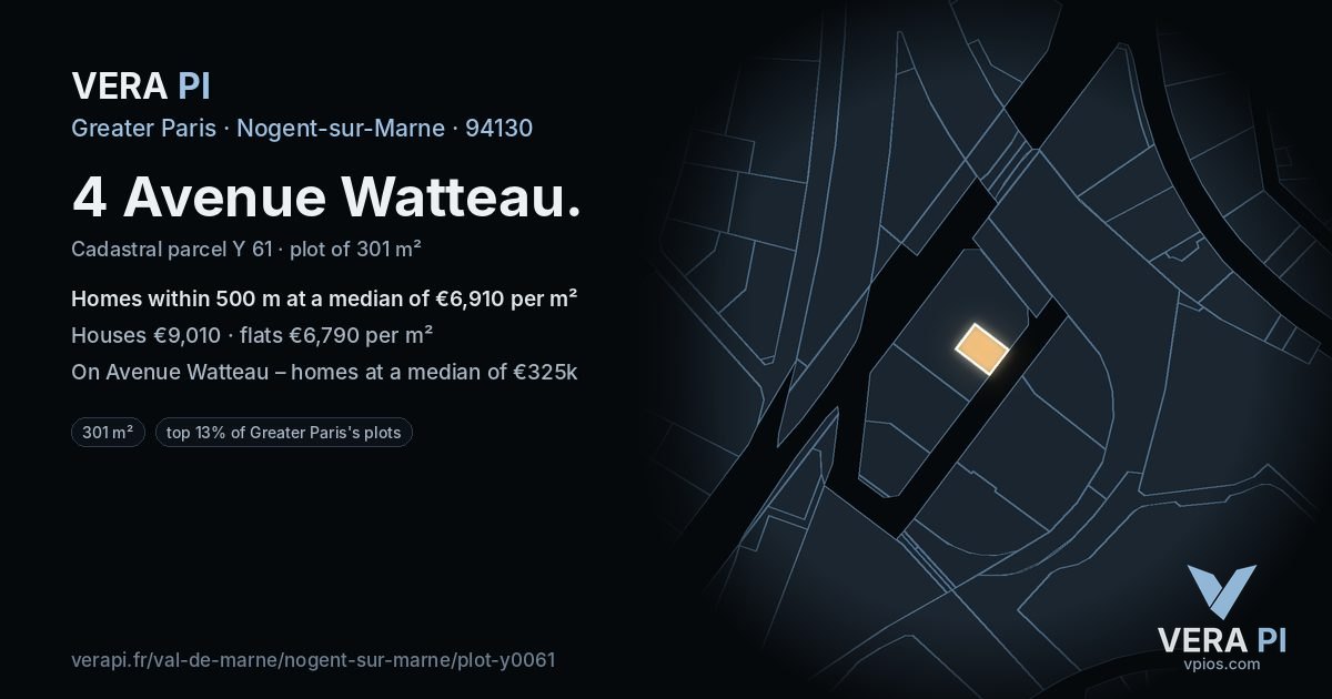 4 Avenue Watteau, Nogent-sur-Marne at night – the plot lit, the parcels around coloured by the prices near them