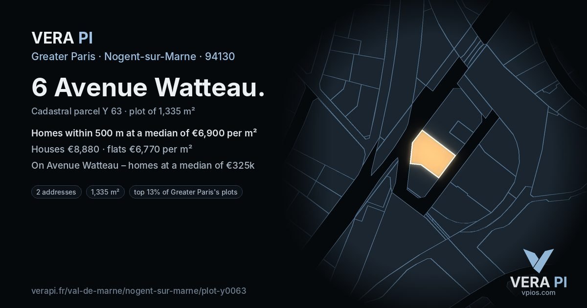 6 Avenue Watteau, Nogent-sur-Marne at night – the plot lit, the parcels around coloured by the prices near them