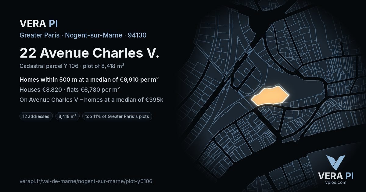22 Avenue Charles V, Nogent-sur-Marne at night – the plot lit, the parcels around coloured by the prices near them
