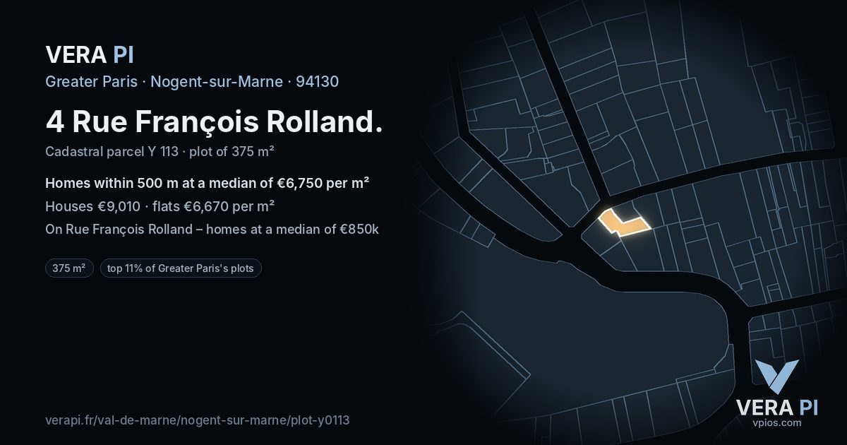 4 Rue François Rolland, Nogent-sur-Marne at night – the plot lit, the parcels around coloured by the prices near them