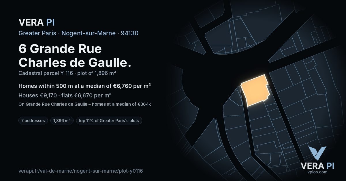 6 Grande Rue Charles de Gaulle, Nogent-sur-Marne at night – the plot lit, the parcels around coloured by the prices near them