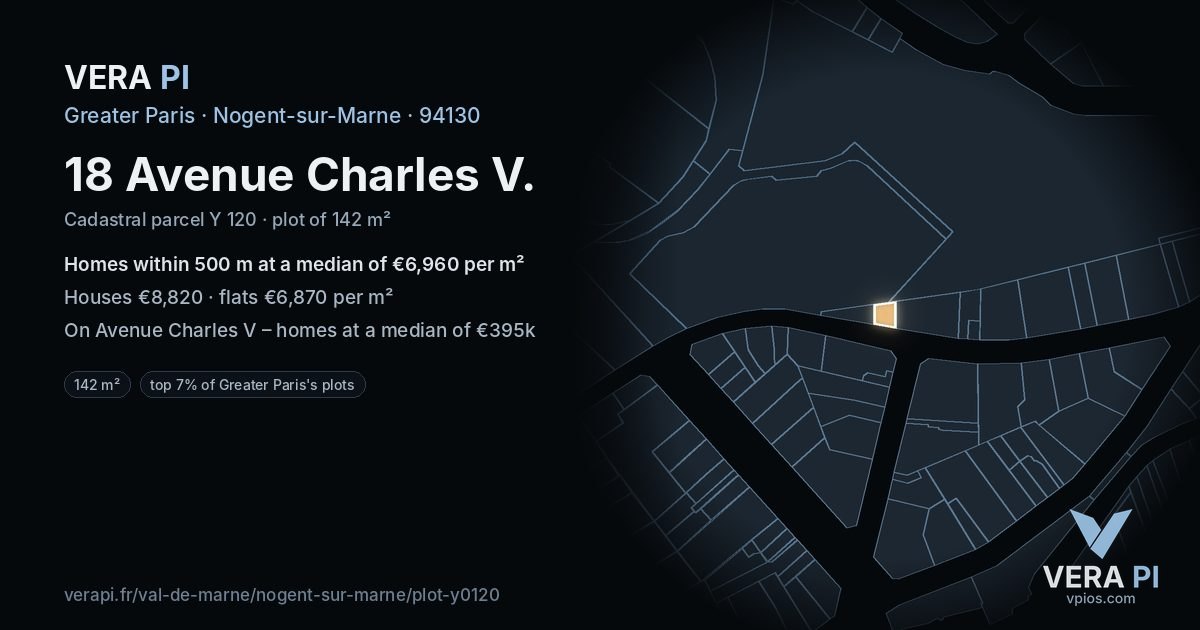 18 Avenue Charles V, Nogent-sur-Marne at night – the plot lit, the parcels around coloured by the prices near them