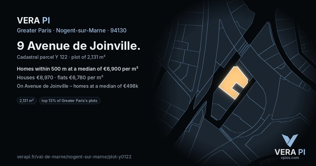 9 Avenue de Joinville, Nogent-sur-Marne at night – the plot lit, the parcels around coloured by the prices near them