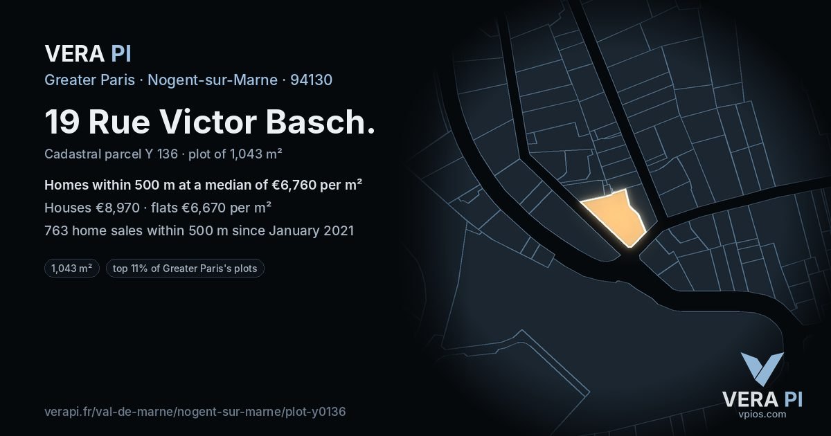 19 Rue Victor Basch, Nogent-sur-Marne at night – the plot lit, the parcels around coloured by the prices near them