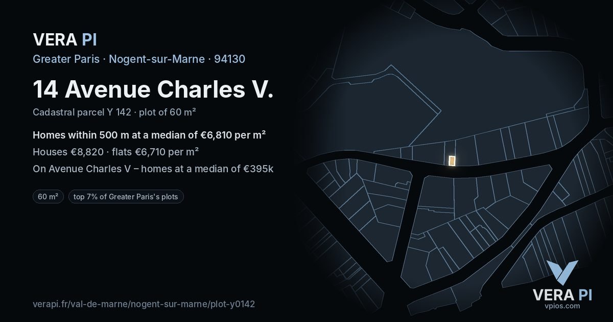 14 Avenue Charles V, Nogent-sur-Marne at night – the plot lit, the parcels around coloured by the prices near them