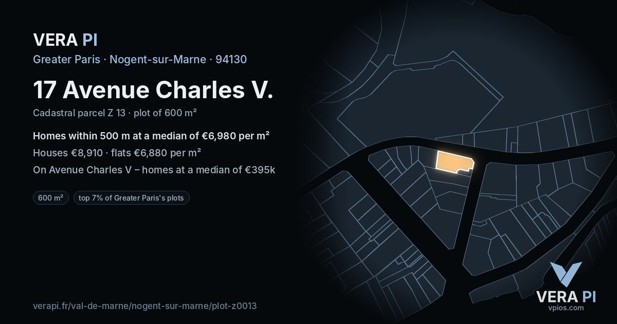 17 Avenue Charles V, Nogent-sur-Marne at night – the plot lit, the parcels around coloured by the prices near them