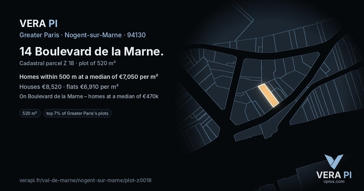 14 Boulevard de la Marne, Nogent-sur-Marne at night – the plot lit, the parcels around coloured by the prices near them
