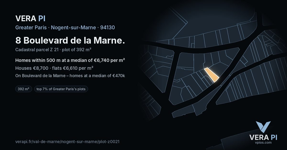 8 Boulevard de la Marne, Nogent-sur-Marne at night – the plot lit, the parcels around coloured by the prices near them