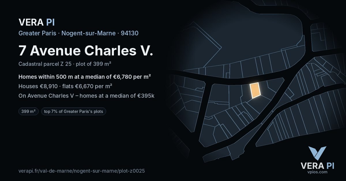 7 Avenue Charles V, Nogent-sur-Marne at night – the plot lit, the parcels around coloured by the prices near them
