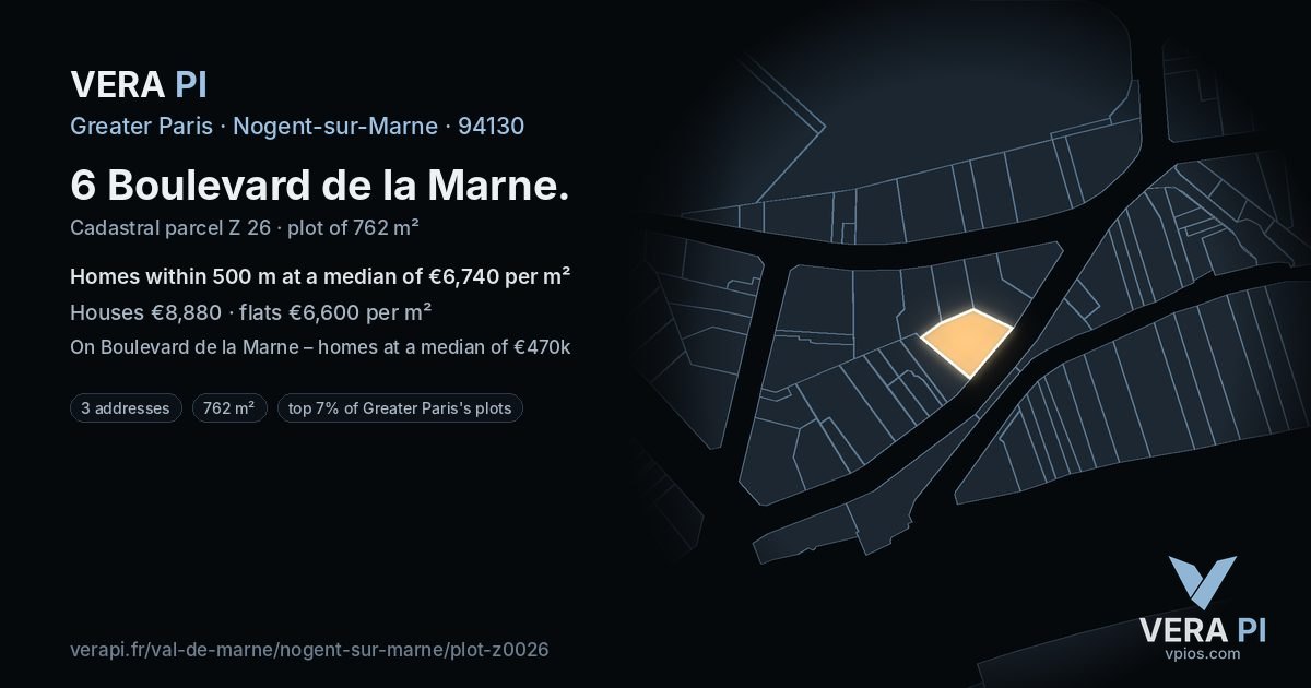 6 Boulevard de la Marne, Nogent-sur-Marne at night – the plot lit, the parcels around coloured by the prices near them