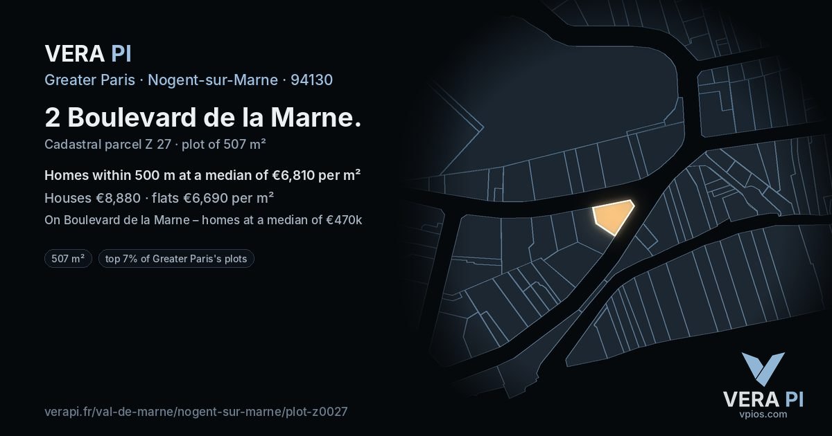 2 Boulevard de la Marne, Nogent-sur-Marne at night – the plot lit, the parcels around coloured by the prices near them