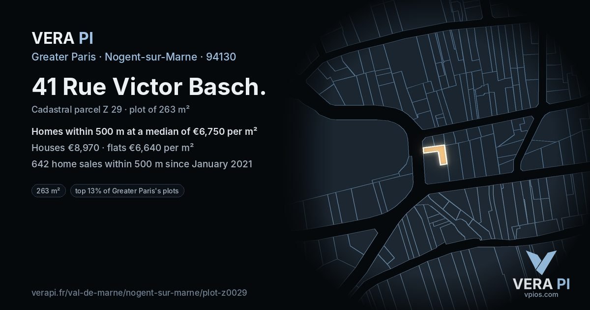 41 Rue Victor Basch, Nogent-sur-Marne at night – the plot lit, the parcels around coloured by the prices near them