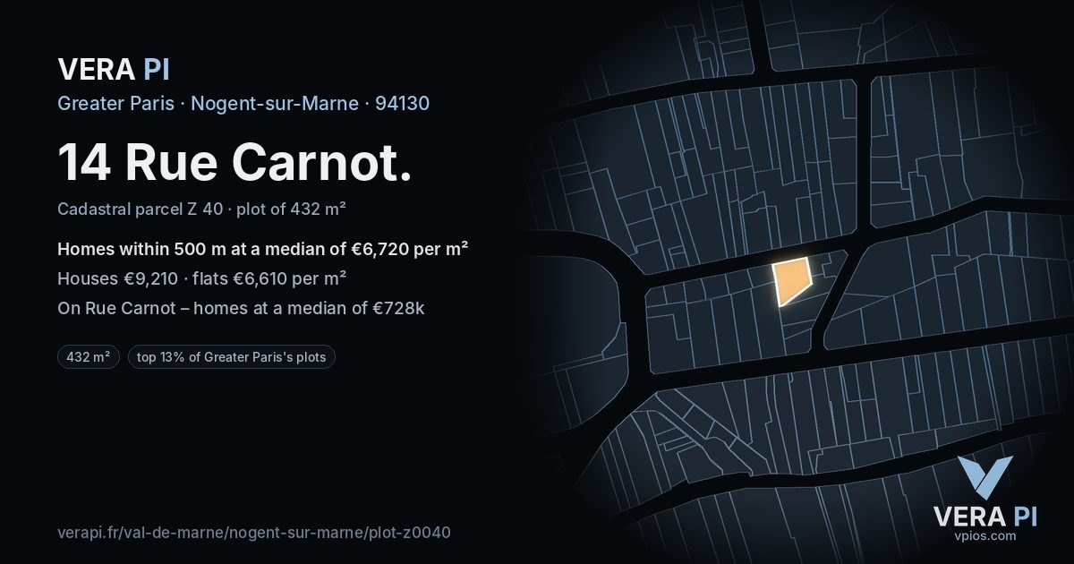 14 Rue Carnot, Nogent-sur-Marne at night – the plot lit, the parcels around coloured by the prices near them