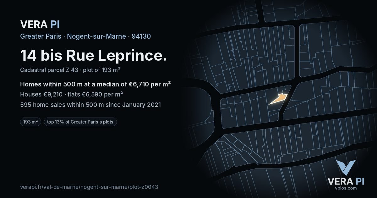 14 bis Rue Leprince, Nogent-sur-Marne at night – the plot lit, the parcels around coloured by the prices near them