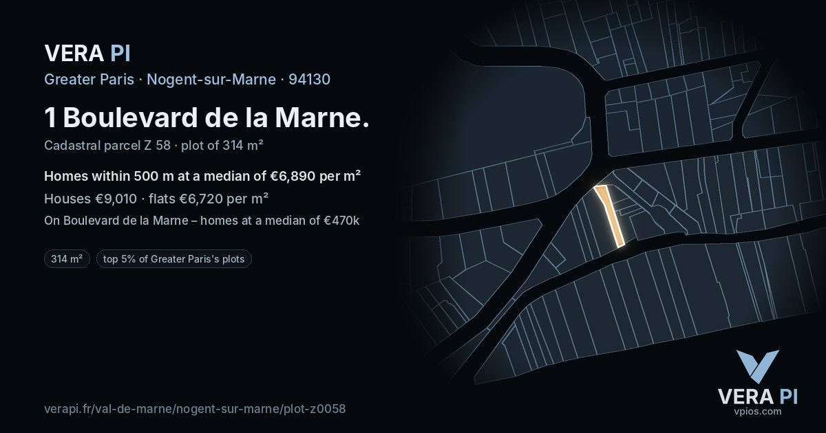 1 Boulevard de la Marne, Nogent-sur-Marne at night – the plot lit, the parcels around coloured by the prices near them