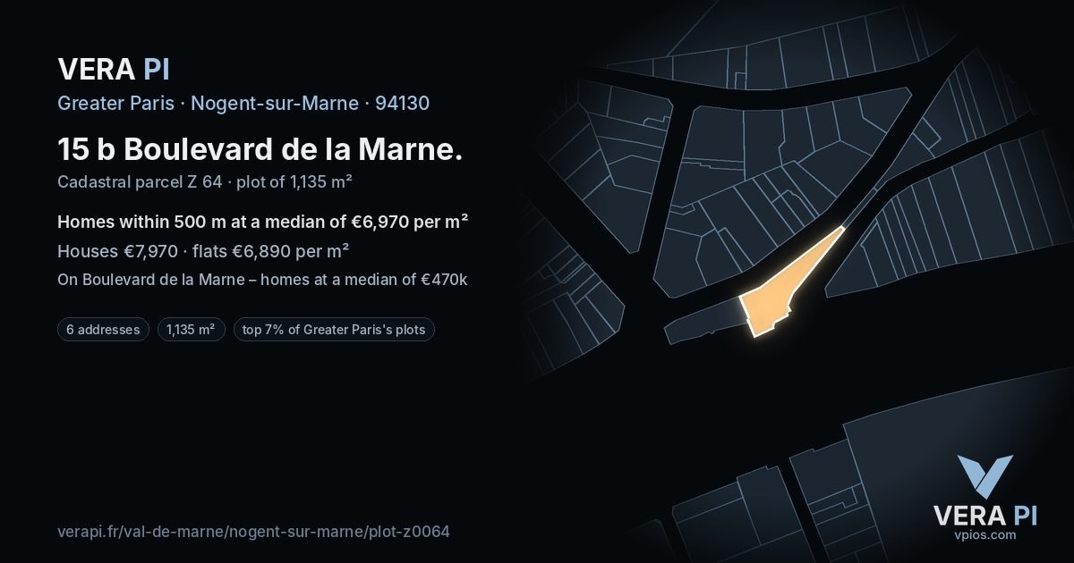 15 b Boulevard de la Marne, Nogent-sur-Marne at night – the plot lit, the parcels around coloured by the prices near them
