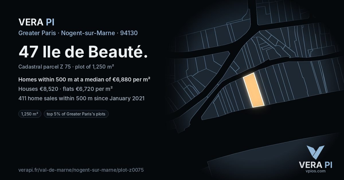 47 Ile de Beauté, Nogent-sur-Marne at night – the plot lit, the parcels around coloured by the prices near them