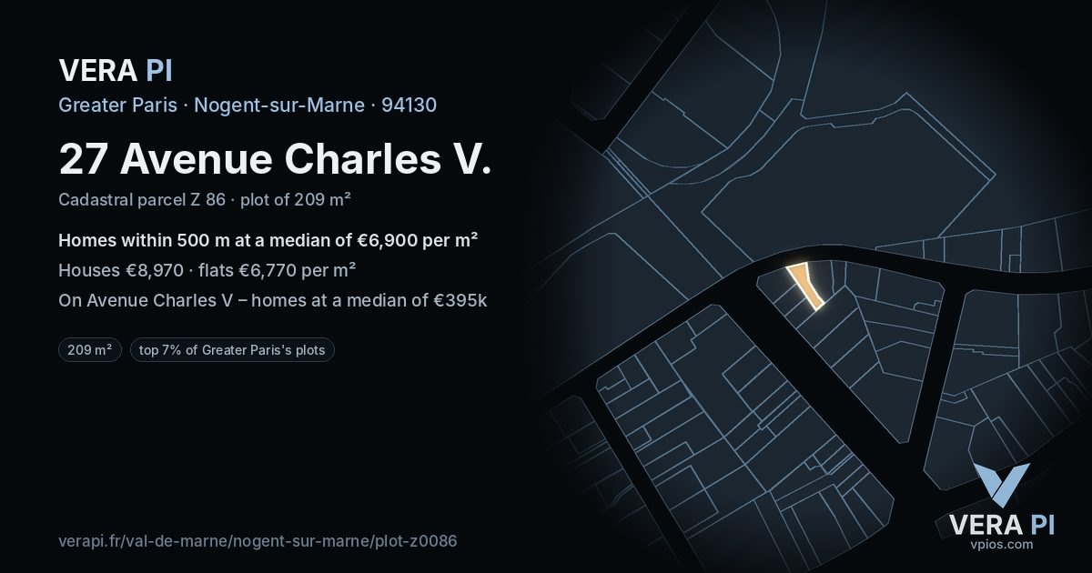 27 Avenue Charles V, Nogent-sur-Marne at night – the plot lit, the parcels around coloured by the prices near them